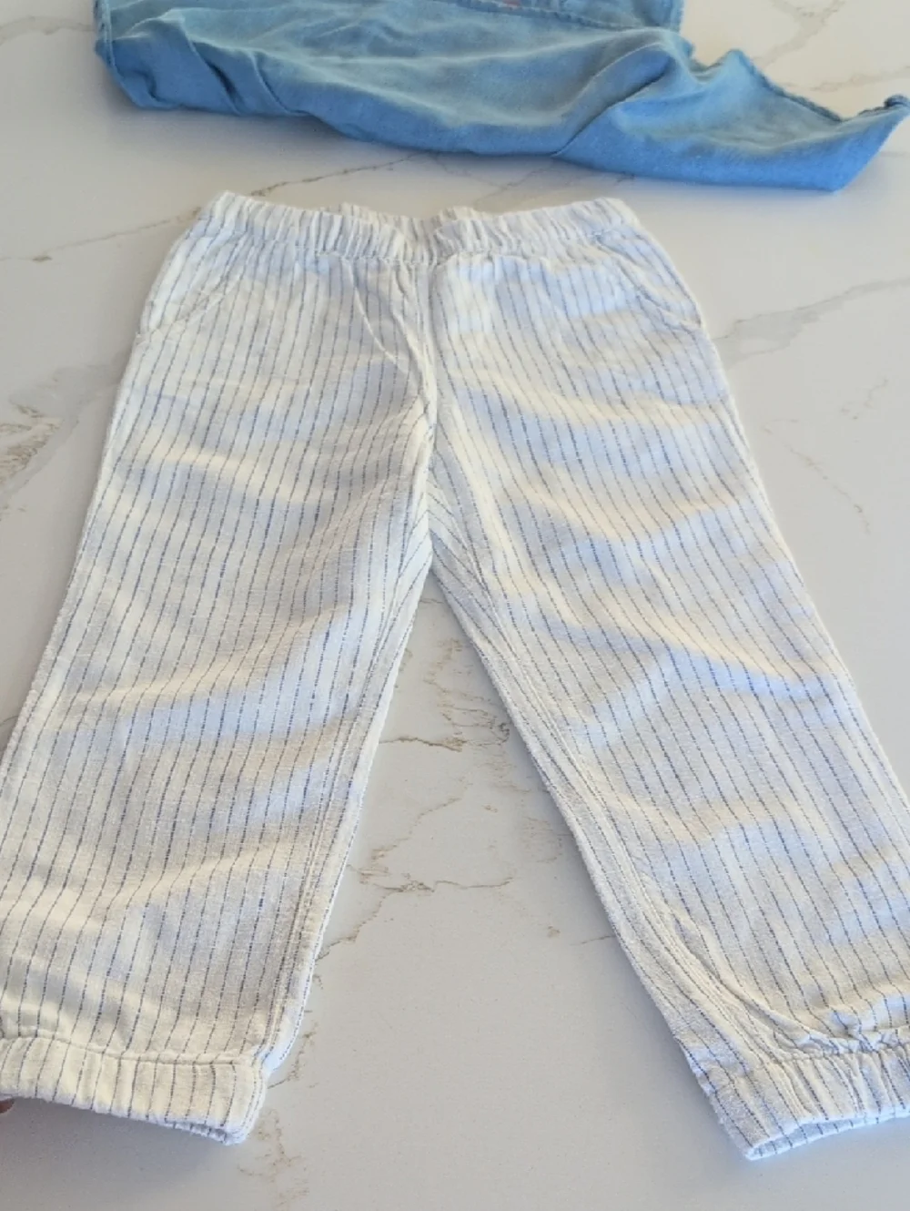 OshKosh B'gosh Light Blue Chambray Floral-Embroidered Top and Striped Pants Set